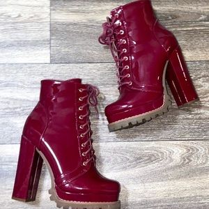 Liliana Lace Up Chunky Heel Lugged Bootie
